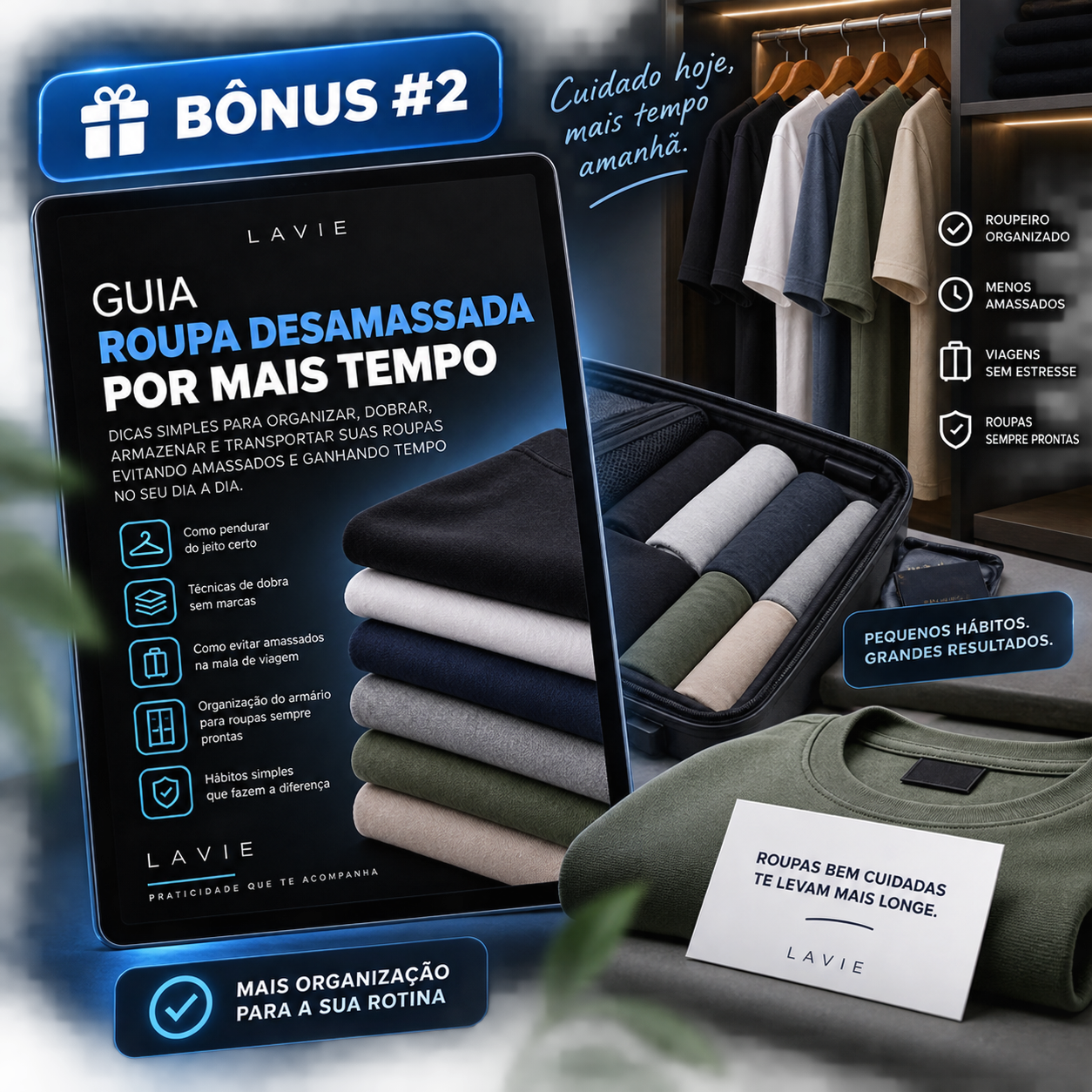 Capa do Bônus #2: Guia “Roupa Desamassada por Mais Tempo”